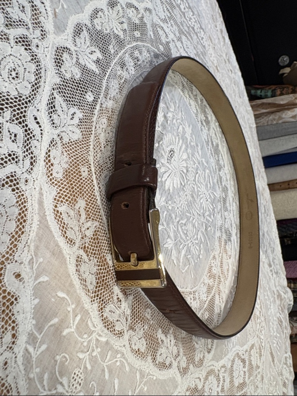 Classic Brown Leather Men's Belt with Gold Buckle